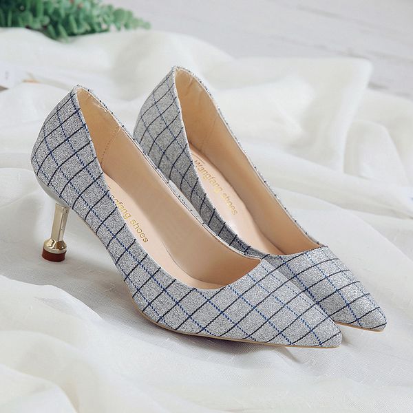 

female high heels light grid golden heel pumps elegant woman designer spring single shoes zapatos de mujer u22-81, Black