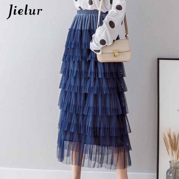 

pleated mesh high waist skirts women 2019 summer 4colors a-line korean style female skirt chicly causal jupe longue femme, Black
