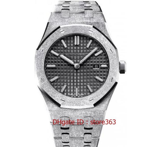 

6 colors diamonds automatic royal frosted black dial oak mens 18k white gold watch silver-tone hands fixed bezel 42mm size glide smooth wris, Slivery;brown