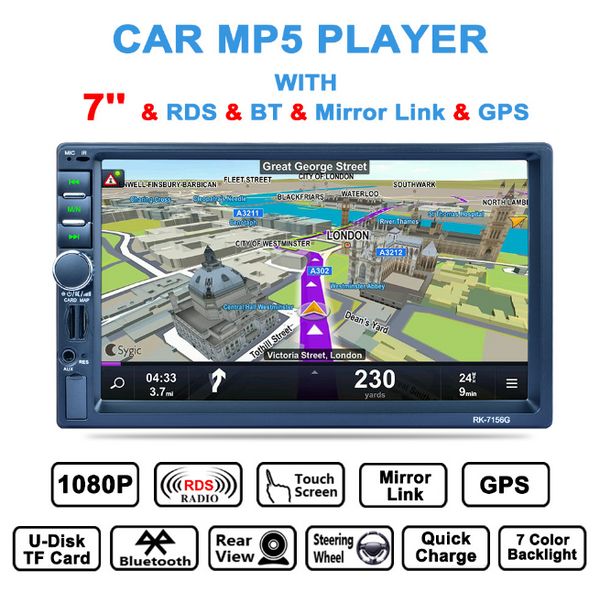 

by dhl or fedex 10pcs car radio 7inch hd car mp5 player 2 din bluetooth player touch screen with gps navigator am/fm/rds 7156g