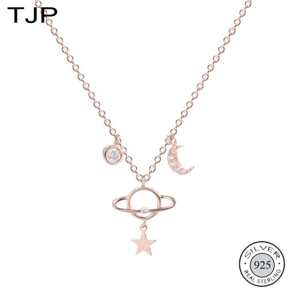 

tjp s925 sterling silver jewelry чистая red planet star moon ожерелье новая мода collares