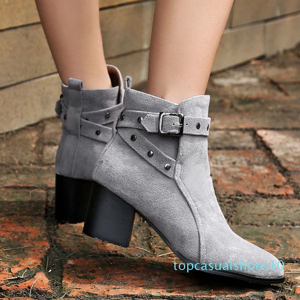 

oversized boots women shoes ankle boots for women ladies shoes woman winter rivet pure color t10, Black
