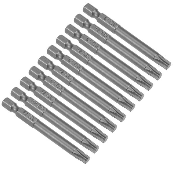 

uxcell 10pcs s2 t10/30/20/40 magnetic torx head 1/4-inch hex shank security screwdriver bits,75/65/50mm long,electric hand tools