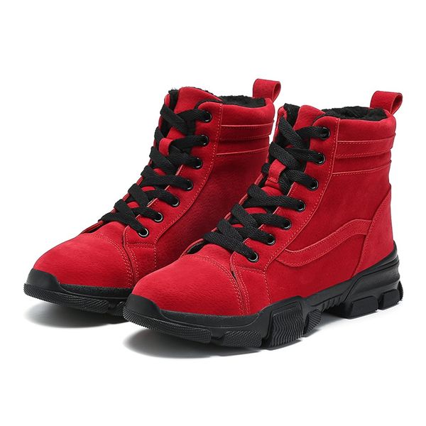 

shoes womanwinter cotton solid shoes high plus velvet warm ankle flat lace-up round toe botas mujer zapatos de mujer 30, Black