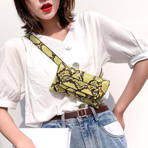 

women snake print waist fanny belt packs fashion serpentine chain shoulder famal pu leather chest bags phone money pouch purse