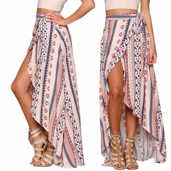 

long skirt women skirts for women bohemian summer chiffon skirts loose long skirts women 2019 boho print lace up casual, Black
