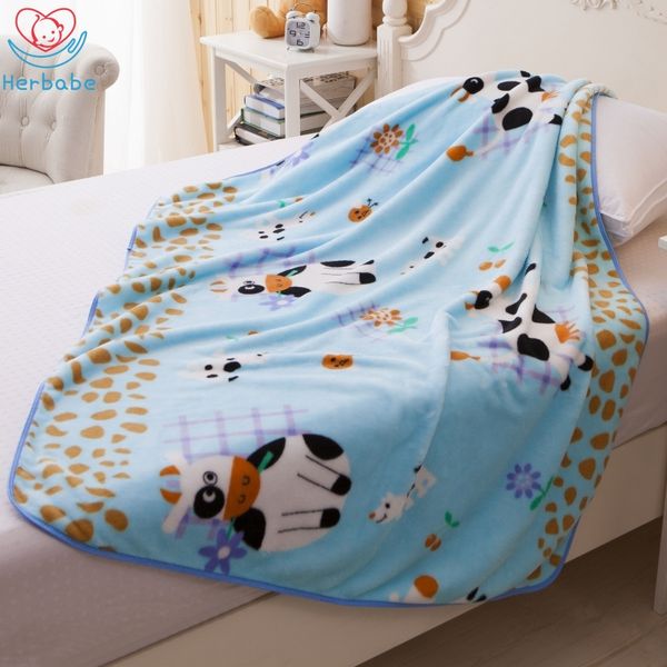 

herbabe kids blanket cartoon animal baby quilt newborn boy girl swaddle blankets coral fleece child car seat cover bedding stuff