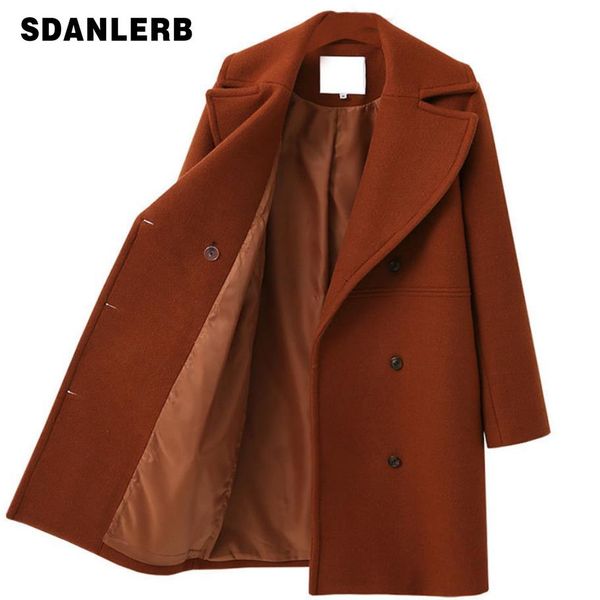 

autumn winter wool long coat jacket casual women double breasted christmas blazer outwear elegant loose women coat, Black