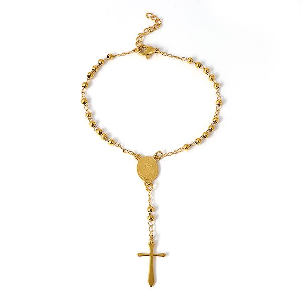

long tassel cross pendant bracelet for women jewelry steel rosary beads bracelets choker chain bracelet christian religion, Black