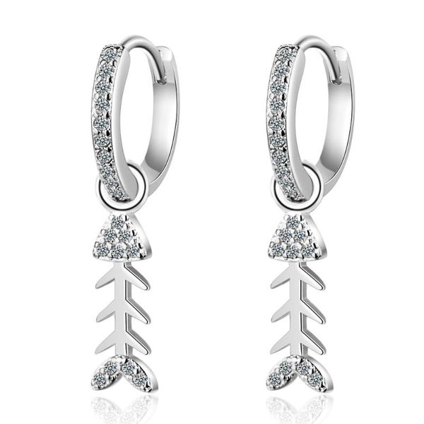 

2020 spring new fashion female 925 sterling silver fish earrings mosaic cz stackable women brincos silver jewelry gift, Golden;silver