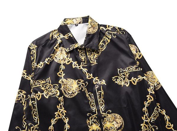 

рукав роскошные топы мужчины повседневная тройники модный дизайнер золотая цепь печати старинные мужские рубашки дизайнер лацкан шеи длинные, White;black