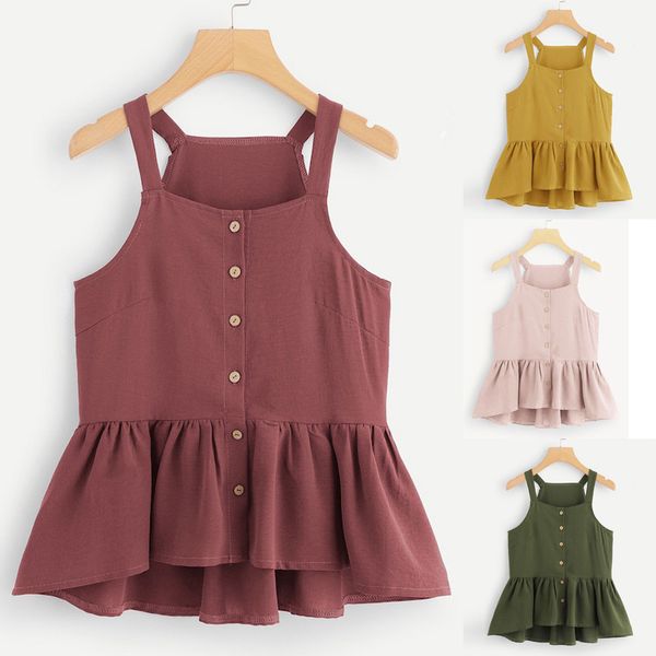 

new arrival fashion women casual camis sleeveless crop single breasted ruffle hem women clothes 2019 drop shipping, White