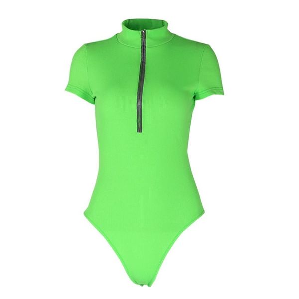

gothic green club women bodysuits casual high street reflective jumpsuits skinny thin plain zipper summer female rompers, Black;white