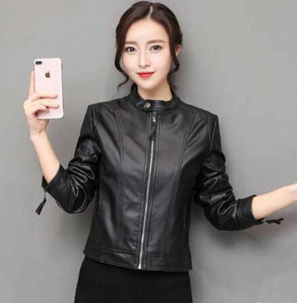 

women spring and autumn new style authentic fashion personality slimming show thin european american fashion han edition leather coaat s-3xl, Black