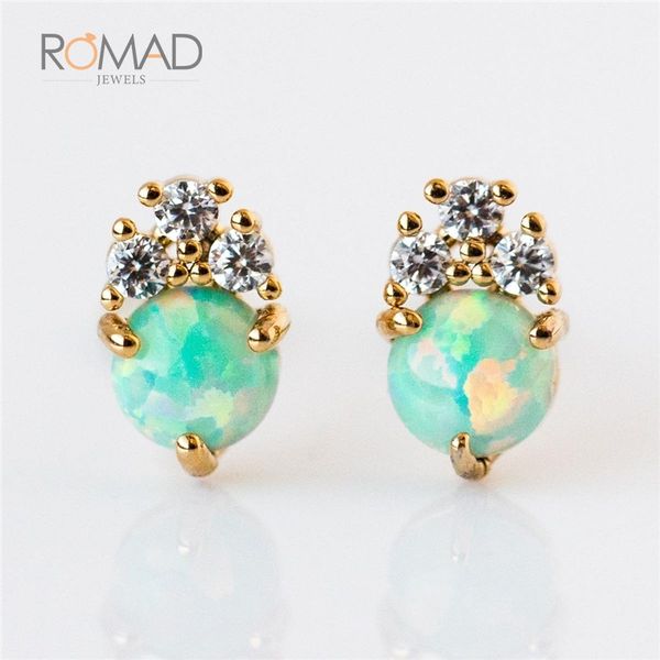 

2019 new color opal zircon simple stud earrings for women double glod earrings engagement wedding party women's jewelry, Golden;silver