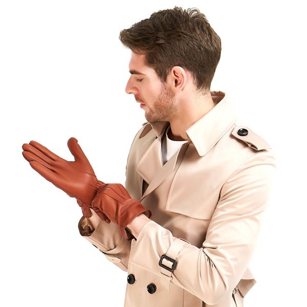 

harssidanzar mens luxury italian sheepskin leather gloves vintage finished wool lined, Blue;gray