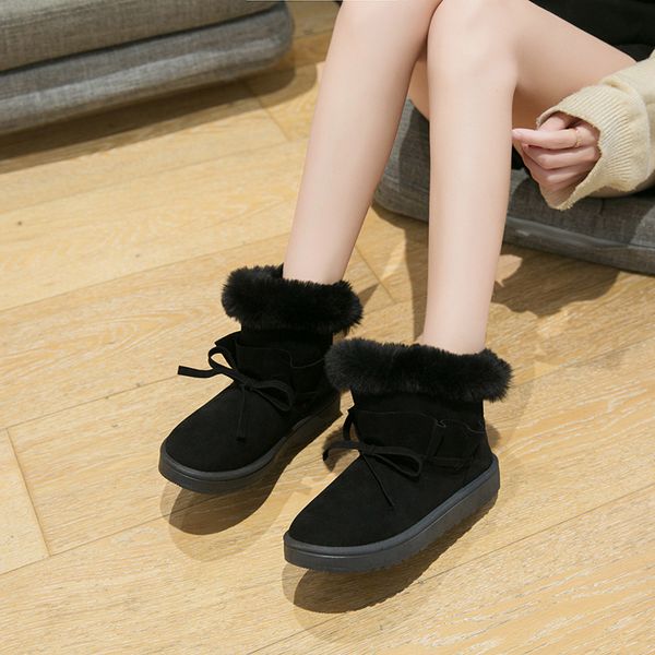 

women snow boots cute bow tie warm fashion snow boots women winter shoes ankle boot fashion flat bootie keep warm shoes k11-33, Black
