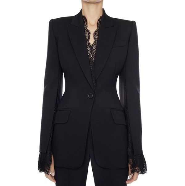 

premium new style original design women's personality lace slim blazer split sleeve one button jacket coat outwear black & white, White;black