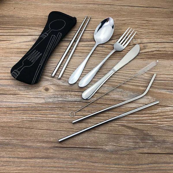 

1 set portable outdoor hiking camping stainless steel fork spoon chopsticks travel camping cutlery tools tableware accessory