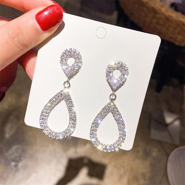 

new 925 silver plated pins white cz zircon crystal waterdrop earrings for women wedding engagement dangle drop earring sd