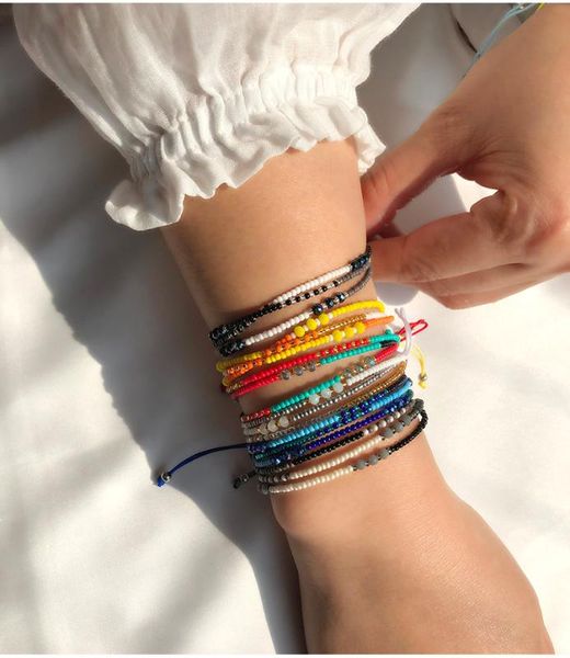 

bohemian color bracelet female woven rope braided rope beads crystal ethnic style bracelet, Black