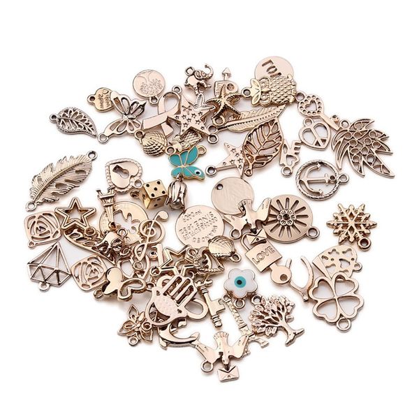 

sauvoo 36pcs/lot rose gold color metal floating charms mixed style random diy handmade bracelets pendant for diy jewelry making, Silver