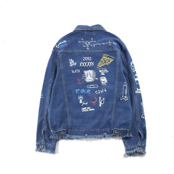 

patchwork jeans jacket long sleeve mens hip hop printed pocket casual shirts fashion streetwear bj0608, Black;brown