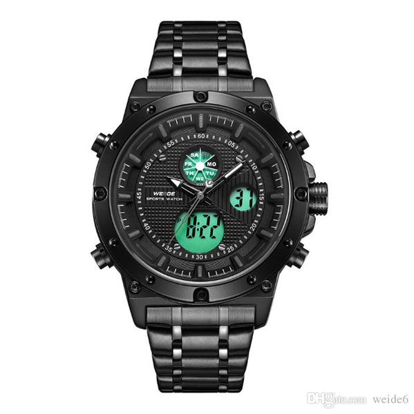 

weide brand men's six-color sports and leisure dual-display watch limited edition waterproof double-display electronic steel belt watch, Slivery;brown