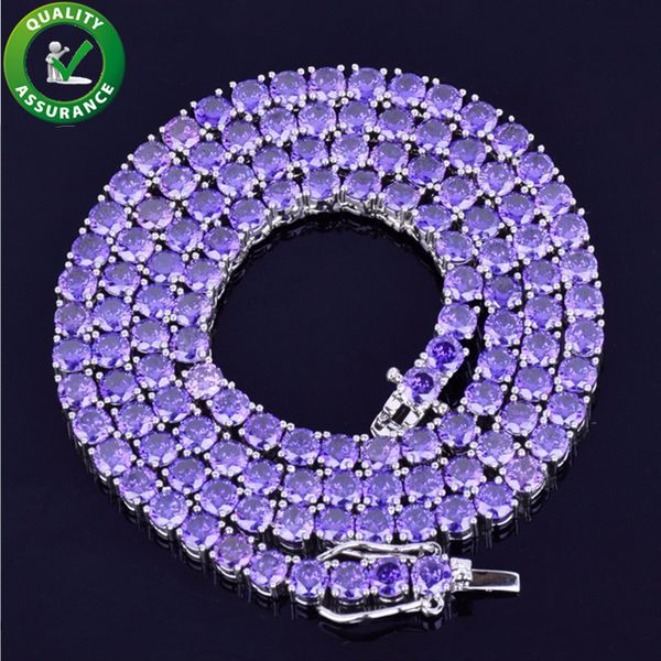 

iced out chains luxury designer necklace hip hop bling chains jewelry men diamond tennis chain statement necklaces rapper fashion purple boy, Black