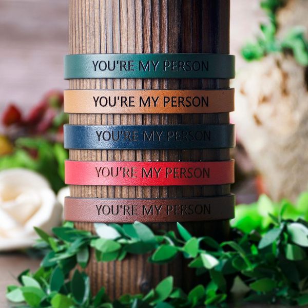 

you're my person vintage genuine leather bracelet for men women custom personality punk jewelry friend couple gift, Golden;silver