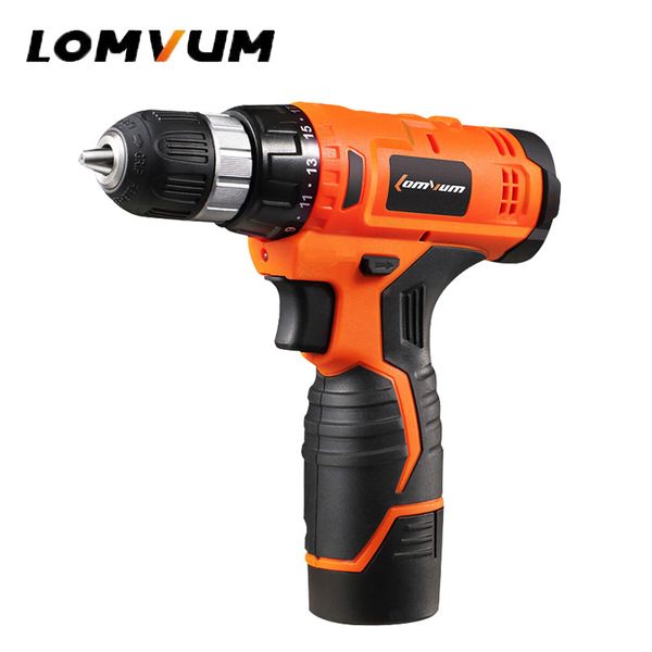 

lomvum 12v power drill tool electric drill screwdriver cordless drills 2 lithium-ion battery screw rotary tool single speed 1086