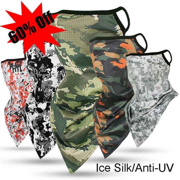 

cycling caps & masks 2021 ice silk triangle scarf bandana hiking camping hunting running army bicycle tactical neck cover gaiter men, Black