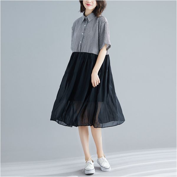 

2019 будет ли код костюм платье хлопок рубашка split joint летнее платье поло с коротким рукавом fat мм will pendulum юбка, Gray