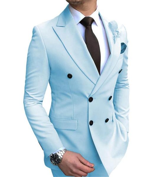 

2020 classic costume homme terno masculino navy blue peaked lapel double breasted mens suits 1 piece only coat without pants, White;black
