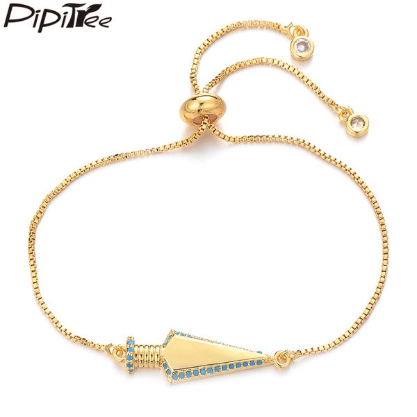 

pipitree fashion punk style blue cz zircon arrow charm bracelet chain link adjustable bracelets for women men brand jewelry, Golden;silver