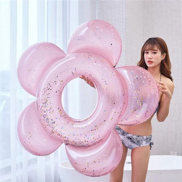 

140cm giant sun flower with glitter swimming ring gold pink sparkles pool float inflatable tube summer party toys air mattress