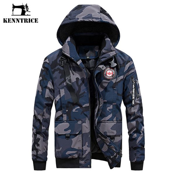 

kenntrice зима parka мужчины теплый ветрозащитный streetwear камуфляж мужчины зимняя куртка мужская одежда, Black