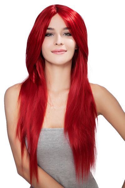 Hot Sale Women Long Red Natural Straight Rose Net Kanekalon Heat