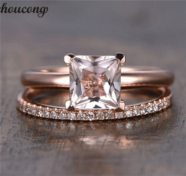 

choucong princess cut ring set rose gold filled 1ct diamond cz anniversary wedding band rings for women finger jewelry gift, Slivery;golden