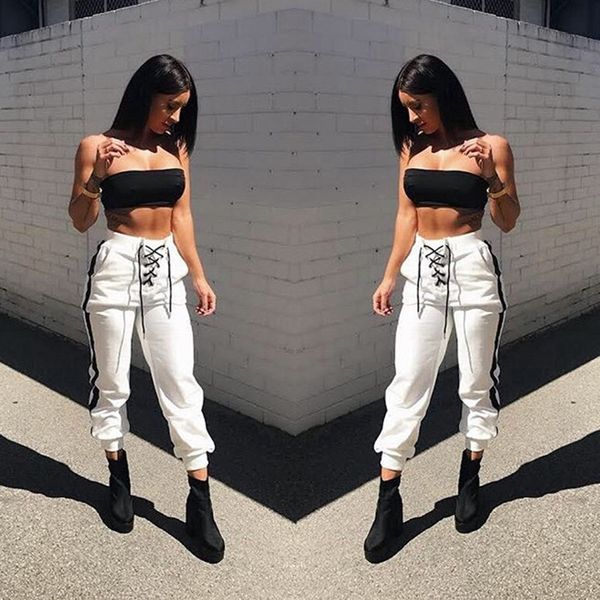 

women black white loose bandage pants casual sports pants women's harem trousers