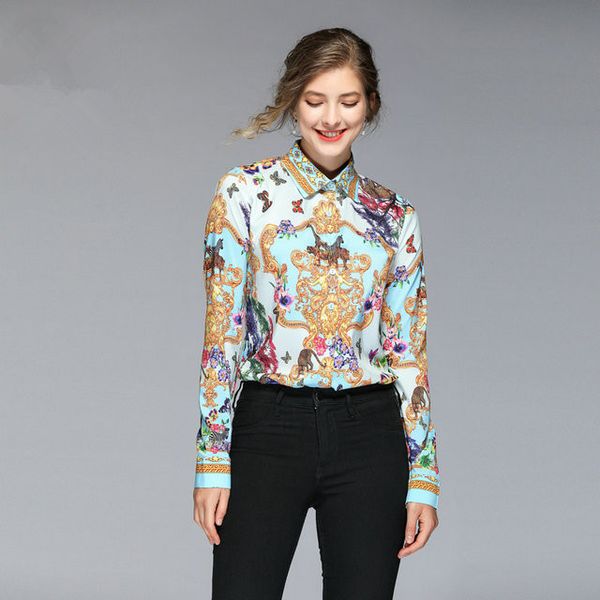

2020 spring blouses fashion luxury designers womens blouses shirts long sleeve retro floral print womens elegant office shirts size s-2xl, White