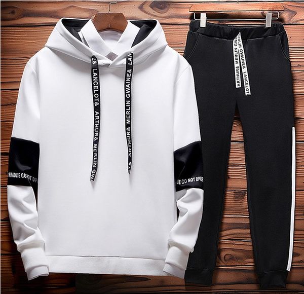 

mens casual hoodies sweatshirt spring autumn hoodies+pants 2pcs sporting suit fleece warm thick sportwear h