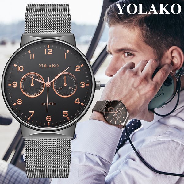

yolako 2019 new brand handsome boy man casual watches men's quartz stainless steel band strap watch analog wrist watch ny16, Slivery;brown