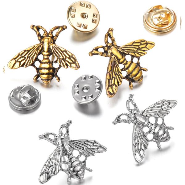 

1 piece vintage cute bees brooch gold silver color small insect brooches pins gift for men women suit, Gray