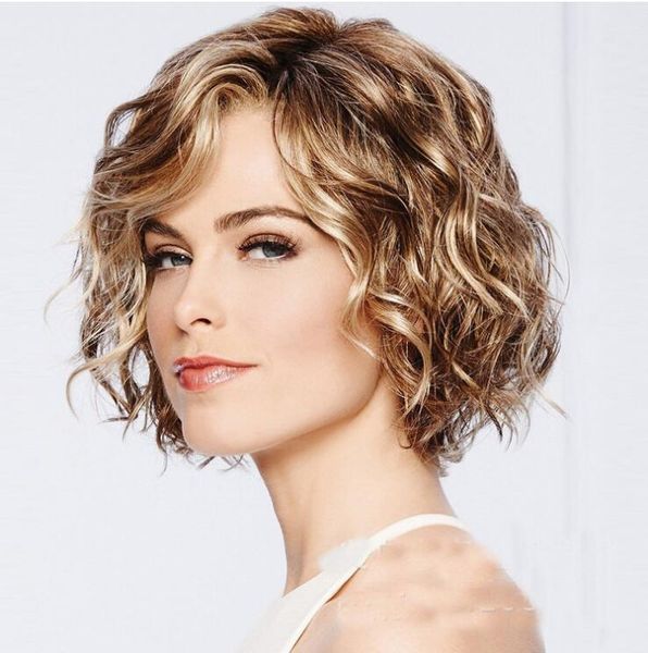 Women Short Curly Wigs European Popular Brown Kinky Loose Curly