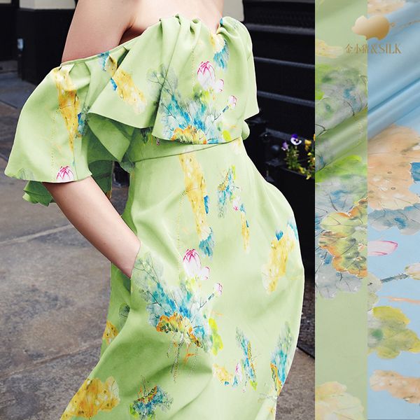 

high-grade silk organza satin fabric fashion digital inkjet bone feeling silk crepe de chine fabric clothing, Black;white