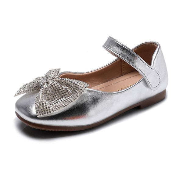 

silver gold black children leather shoes girls rhineston princess shoes for wedding party kids performance school, Black;grey