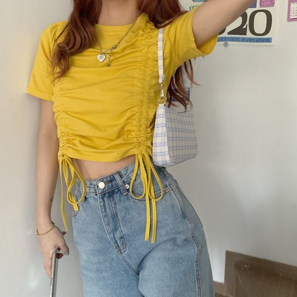 

2020 small machine short drawstring slim versatile t-shirt short-sleeved t-shirt female student fashion, White