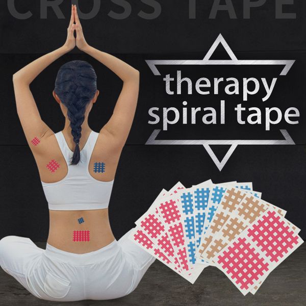 

20sheets/lot physical therapy spiral cross kinesiology tape sports care recovery joint reduce muscle fatigue sticker, Black;blue