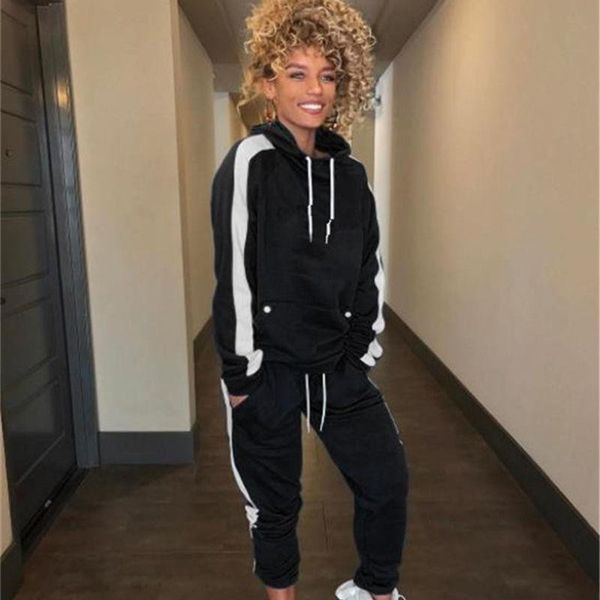 

womens 2pcs designer suits clothing fashion brand letter print women tracksuits hooded long sleeved pants sports sets, Gray